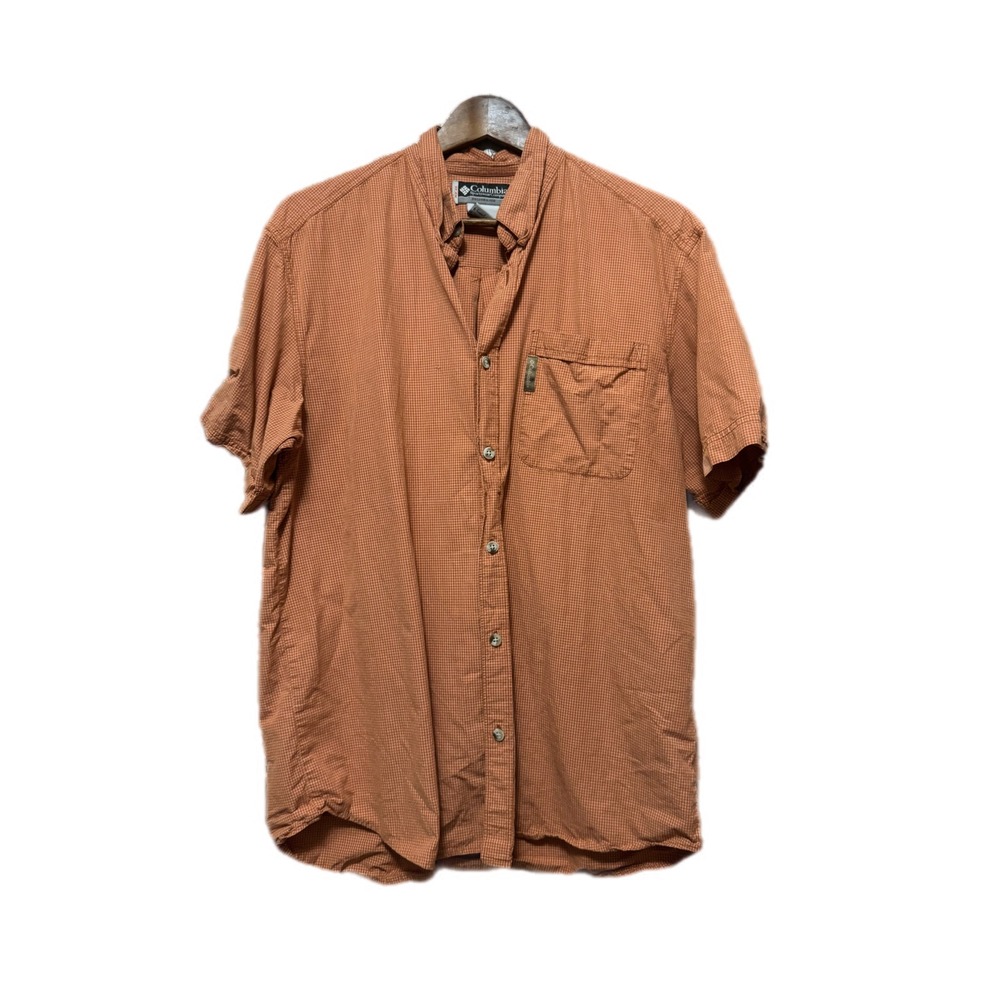 Columbia Button Down Shirt Mens Large Orange Excellent Micro Check Cotton AM7094